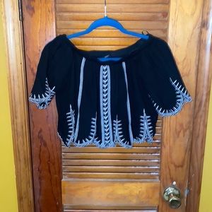 Forever Black + White Off the Shoulder Cropped Shirt